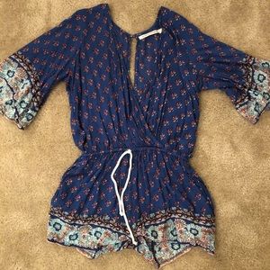 Planet blue Blue and red floral romper